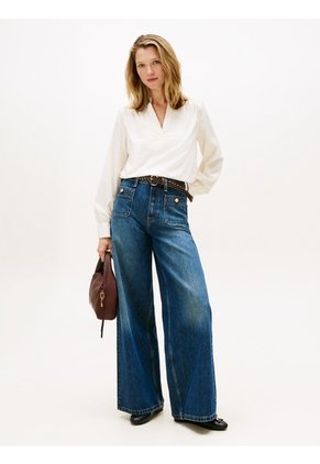Blusa Blanca De Popelina Con Mangas Largas Tommy Hilfiger