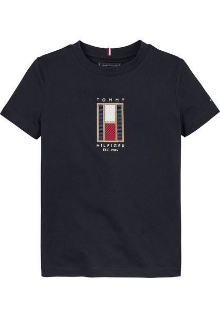 Camiseta Azul Con Logo Bordado Para Niño Tommy Hilfiger