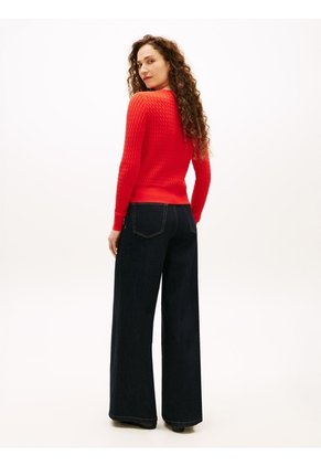 Saco Rojo De Punto Trenzado Con Cuello En V Tommy Hilfiger