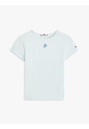 Camiseta Azul De Punto Con Logo Texturizado Tommy Hilfiger