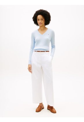 Saco Celeste De Punto Trenzado Con Cuello En V Tommy Hilfiger