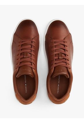 Tenis Marrón En Cuero Con Logo Tommy Hilfiger