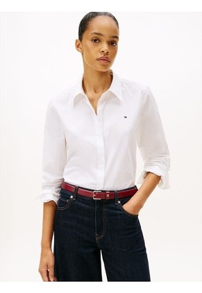 Camisa Blanca A Rayas De Corte Regular Tommy Hilfiger