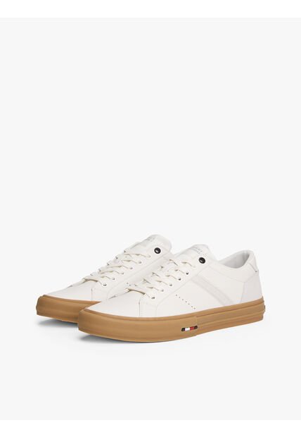 Tenis Blanco De Cuero Con Mezcla De Texturas Tommy Hilfiger
