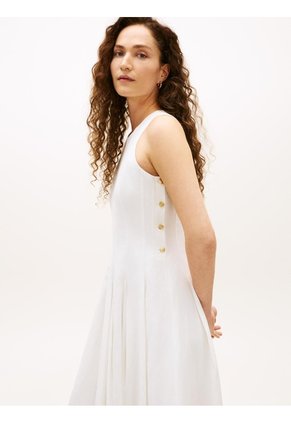 Vestido Blanco Midi Con Botones Dorados Tommy Hilfiger