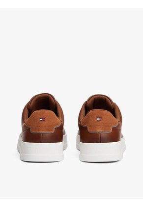 Tenis Marrón En Cuero Con Logo Tommy Hilfiger