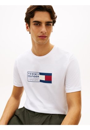Camiseta Blanca De Punto Con Cuello Redondo Tommy Hilfiger