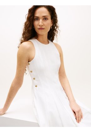 Vestido Blanco Midi Con Botones Dorados Tommy Hilfiger