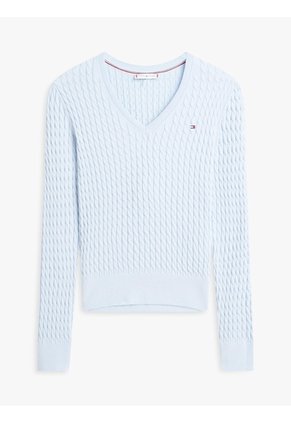 Saco Celeste De Punto Trenzado Con Cuello En V Tommy Hilfiger