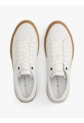 Tenis Blanco De Cuero Con Mezcla De Texturas Tommy Hilfiger