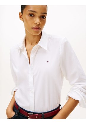 Camisa Blanca A Rayas De Corte Regular Tommy Hilfiger