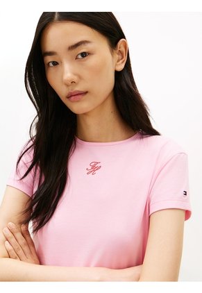 Camiseta Rosa De Punto Con Logo Texturizado Tommy Hilfiger