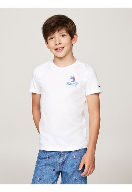 Camiseta Blanca Con Logo Gráfico Para Niño Tommy Hilfiger