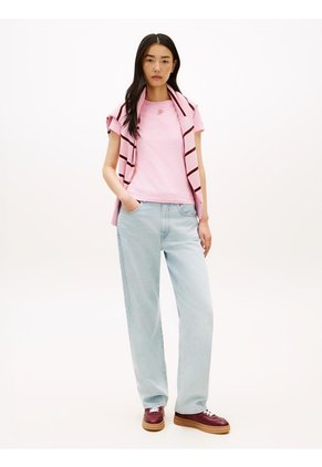 Camiseta Rosa De Punto Con Logo Texturizado Tommy Hilfiger