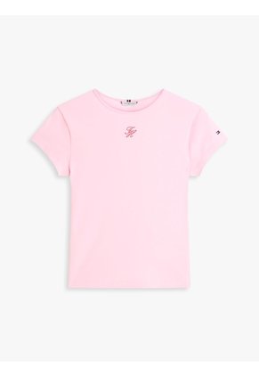 Camiseta Rosa De Punto Con Logo Texturizado Tommy Hilfiger