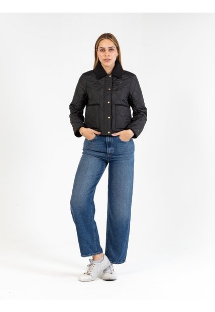 Chaqueta Negra Acolchada Quilted Con Logo Bordado Tommy Hilfiger