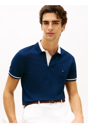 Polo Azul De Corte Regular Con Ribeteado Tommy Hilfiger