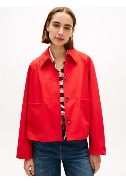 Chaqueta Roja Corta Amplia Que Repele El Agua Tommy Hilfiger