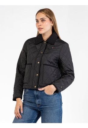 Chaqueta Negra Acolchada Quilted Con Logo Bordado Tommy Hilfiger