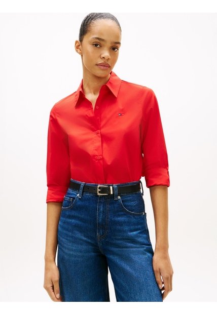 Camisa Roja A Rayas De Corte Regular Tommy Hilfiger