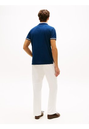 Polo Azul De Corte Regular Con Ribeteado Tommy Hilfiger