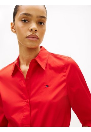 Camisa Roja A Rayas De Corte Regular Tommy Hilfiger