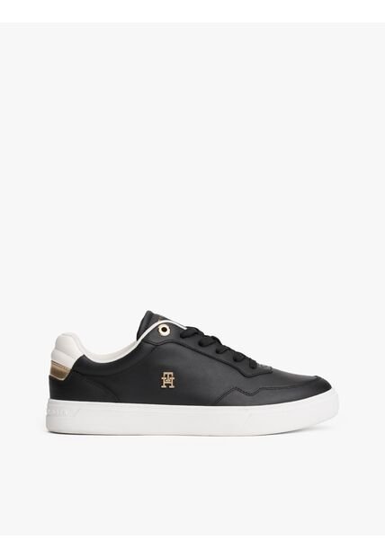 Tenis Negro En Cuero Con Monograma TH Tommy Hilfiger