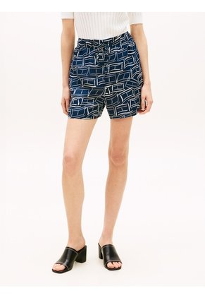 Pantalonetas Azul De Puro Lino Con Logo Bordado Tommy Hilfiger