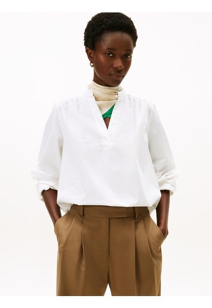 Blusa Blanca De Popelina Con Mangas Largas Tommy Hilfiger