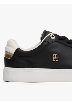 Tenis Negro En Cuero Con Monograma TH Tommy Hilfiger