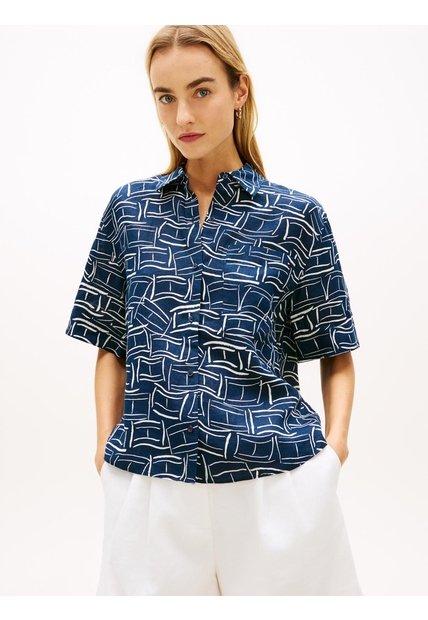 Camisa Azul De Manga Corta Con Corte Amplio Tommy Hilfiger