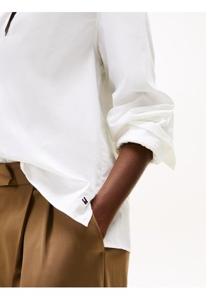 Blusa Blanca De Popelina Con Mangas Largas Tommy Hilfiger