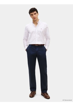 Camisa Celeste Flex Poplin Con Logo Tommy Hilfiger