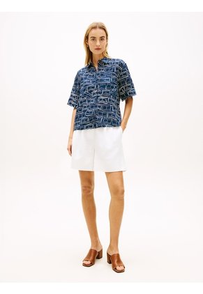 Camisa Azul De Manga Corta Con Corte Amplio Tommy Hilfiger