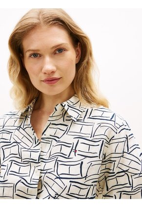 Camisa Blanca De Lino Puro De Corte Amplio Tommy Hilfiger