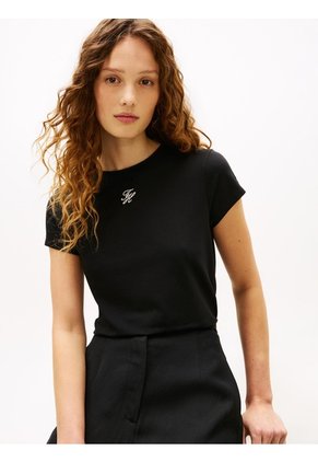 Camiseta Negra De Punto Con Logo Texturizado Tommy Hilfiger