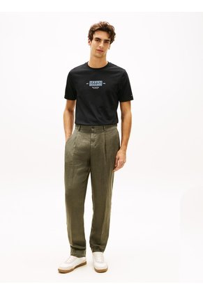 Camiseta Negra De Punto Con Cuello Redondo Y Logo Tommy Hilfiger