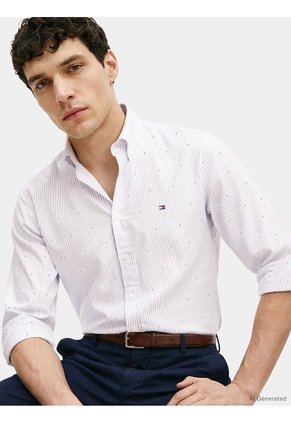 Camisa Celeste Flex Poplin Con Logo Tommy Hilfiger