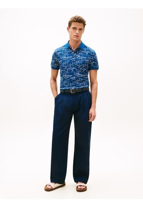 Polo Azul Piqué Con Estampado Tommy Hilfiger
