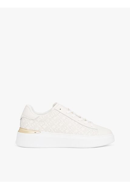 Tenis Blanco De Cuero Con Plataforma Y Monograma Tommy Hilfiger