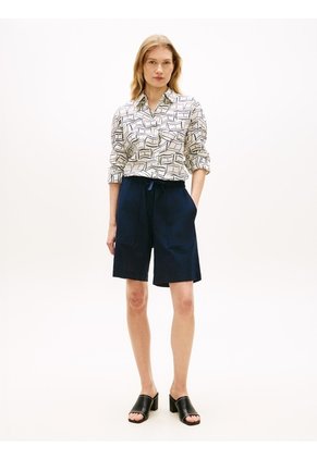 Camisa Blanca De Lino Puro De Corte Amplio Tommy Hilfiger