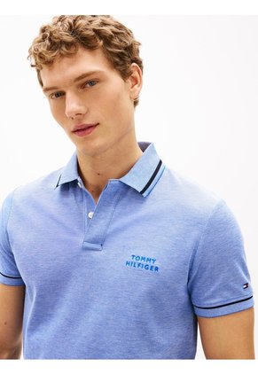 Polo Azul Oxford Two Tone De Corte Regular Tommy Hilfiger