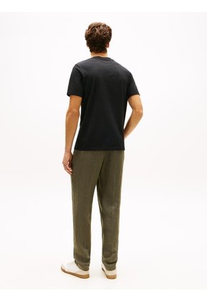 Camiseta Negra De Punto Con Cuello Redondo Y Logo Tommy Hilfiger