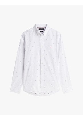 Camisa Celeste Flex Poplin Con Logo Tommy Hilfiger