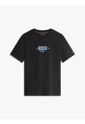 Camiseta Negra De Punto Con Cuello Redondo Y Logo Tommy Hilfiger