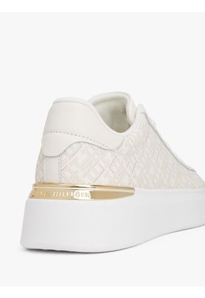 Tenis Blanco De Cuero Con Plataforma Y Monograma Tommy Hilfiger