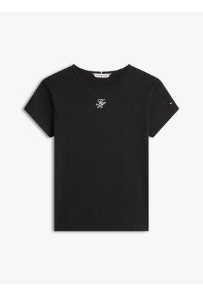 Camiseta Negra De Punto Con Logo Texturizado Tommy Hilfiger