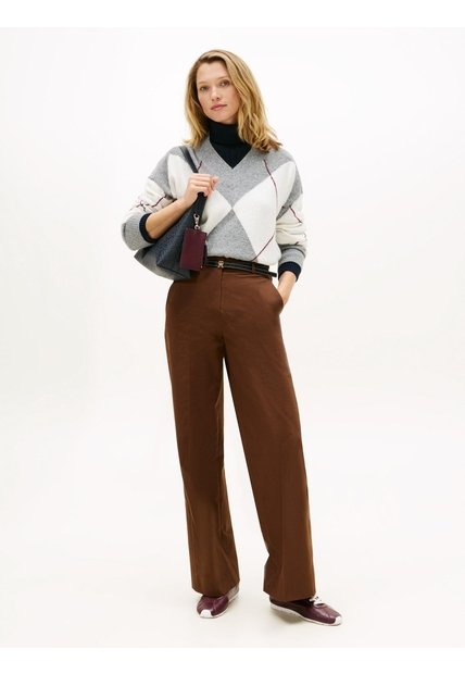 Pantalón Chocolate Wide Leg Con Logo Tommy Hilfiger