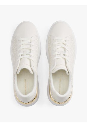 Tenis Blanco De Cuero Con Plataforma Y Monograma Tommy Hilfiger