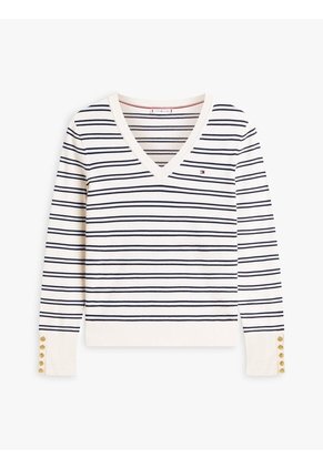 Saco Beige De Punto Con Cuello En V Tommy Hilfiger